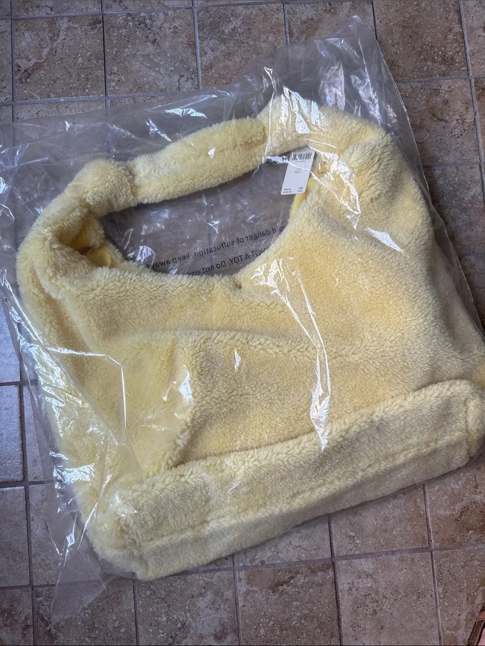 Anthropologie Love Knot Slouchy Bag Sherpa Fleece Edition Lemon Yellow Zip Pouch